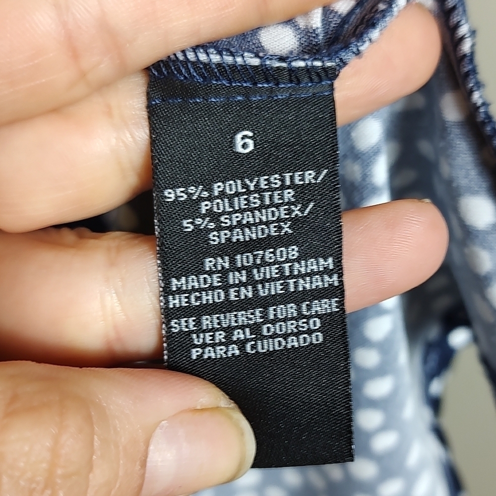 Madison Leigh Navy Blue Polka Dot Dress Sheath Size 6 - Picture 6 of 10